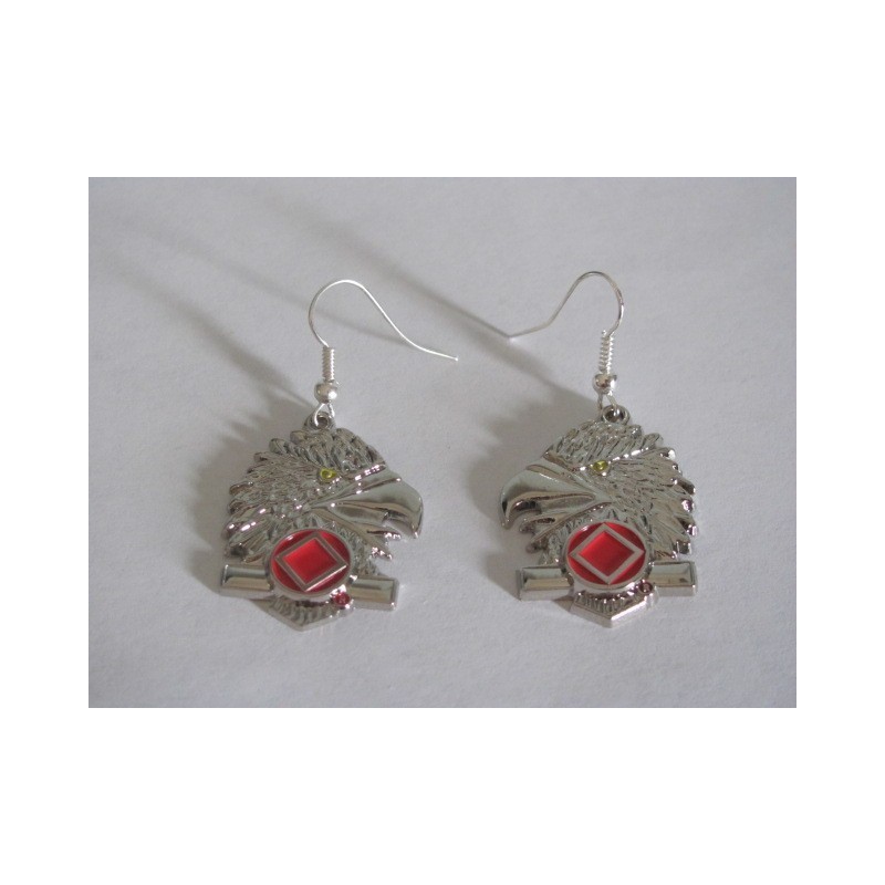 Eagle Ear Rings Silver & Red
