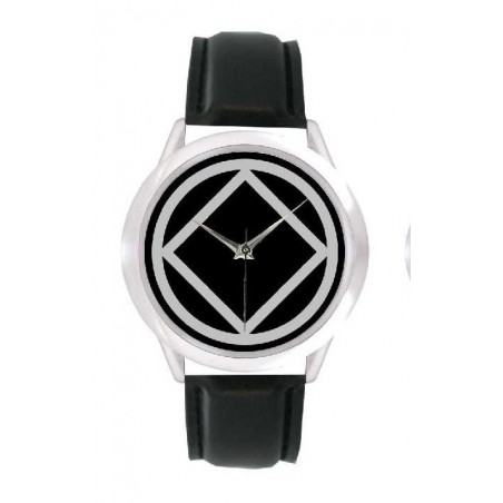 Mens Silver and Black Watch with Service Symbol and Black Leather Band