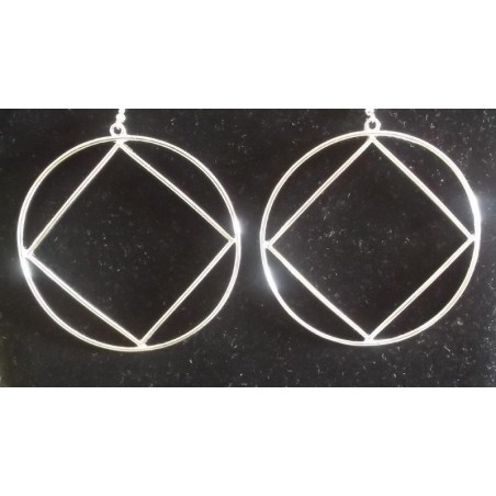 Silver plated hoop earrings with NA Service Symbol 4 inches