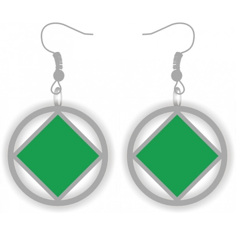 Silver and Green NA Service Symbol Earrings 1 inch