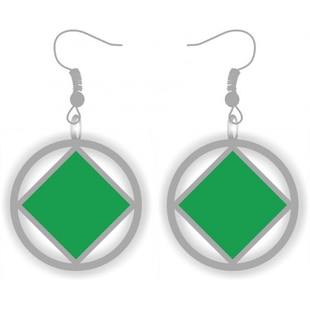 Silver and Green NA Service Symbol Earrings 1 inch