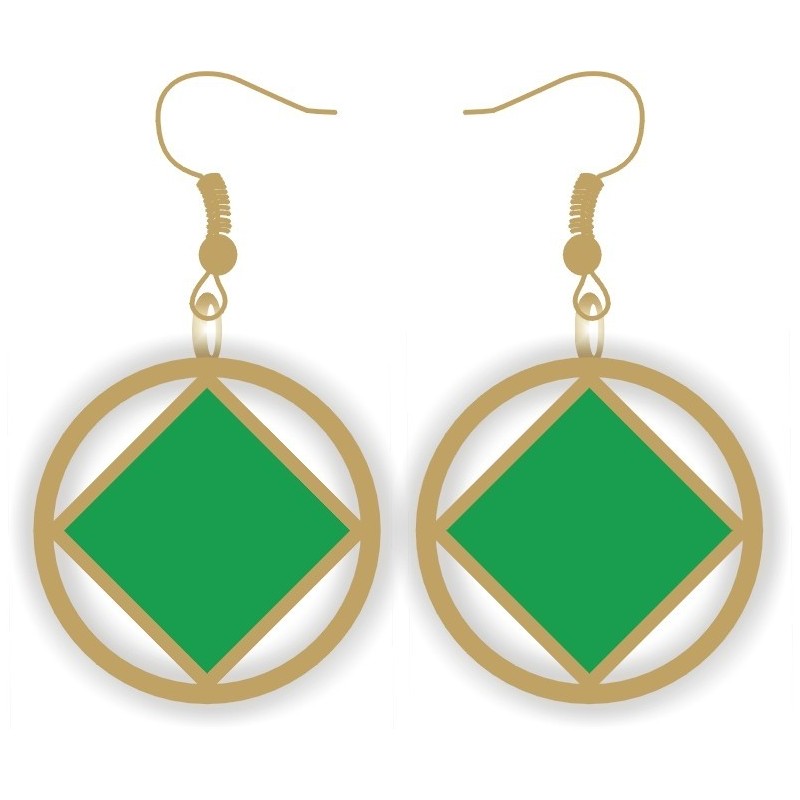 Gold and Green NA Service Symbol Earrings 1 inch