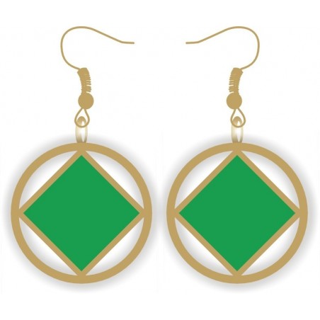 Gold and Green NA Service Symbol Earrings 1 inch