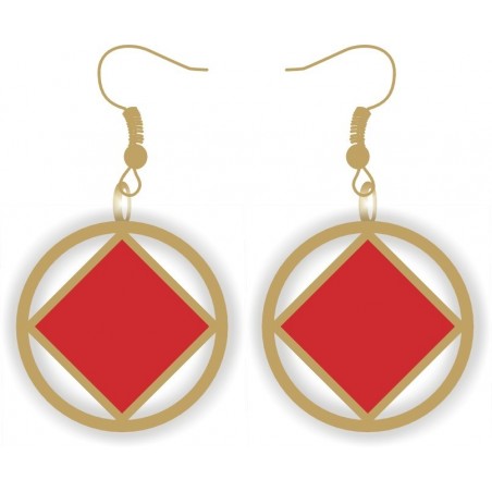 Gold and Red NA Service Symbol Earrings 1 inch