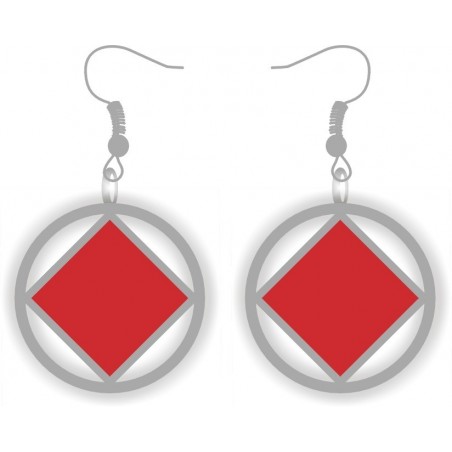 Silver and Red NA Service Symbol Earrings 1 inch