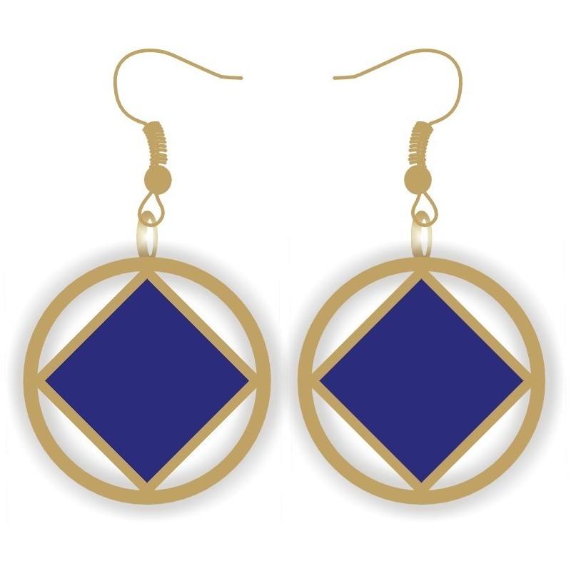 Gold and Blue NA Service Symbol Earrings 1 inch