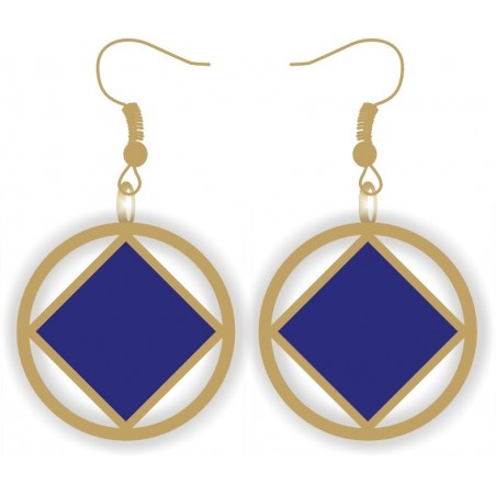 Gold and Blue NA Service Symbol Earrings 1 inch