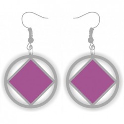 Silver and Purple NA Service Symbol Earrings 1 inch
