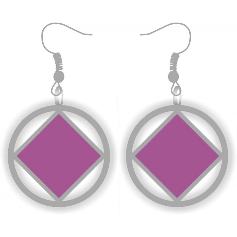 Silver and Purple NA Service Symbol Earrings 1 inch