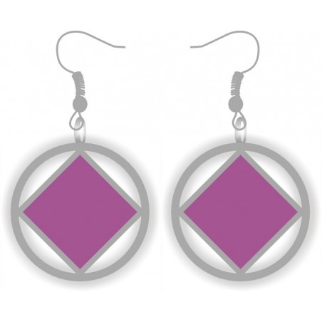 Silver and Purple NA Service Symbol Earrings 1 inch