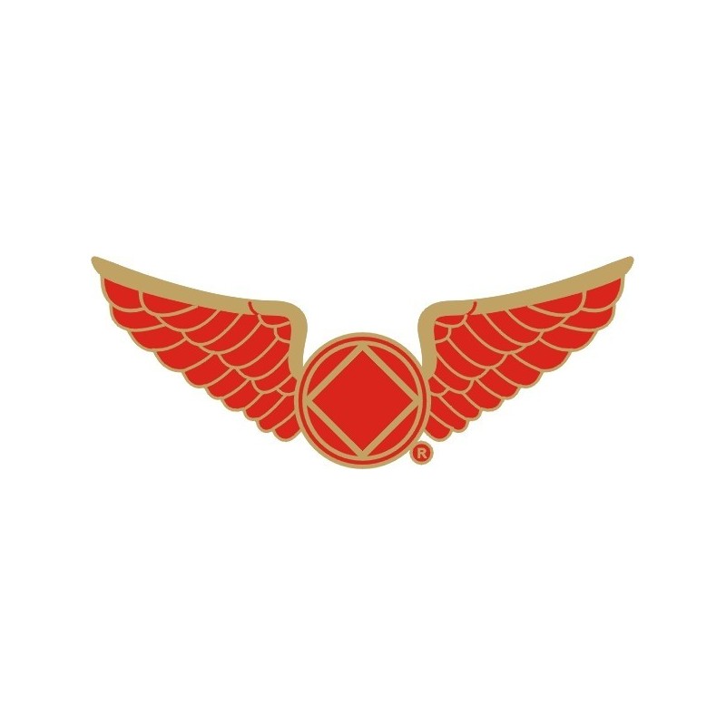 NEW 1.25 Inch Wings Pin in Pewter - Red Enamel & Gold Trim