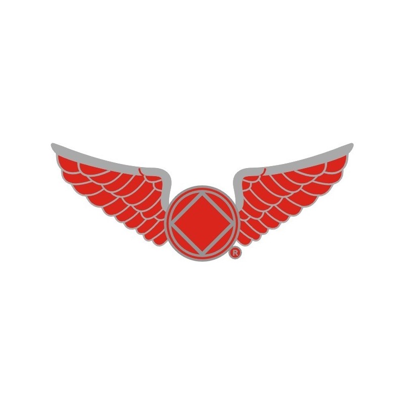 NEW 1.25 Inch Wings Pin in Pewter - Red Enamel & Silver Trim