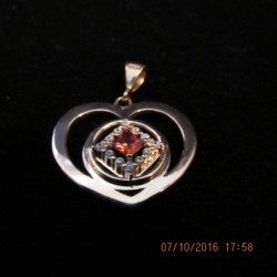18K EP Rose Gold Heart and Red Gemstone Pendant and CZ