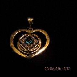 18K EP Gold Heart Pendant with Blue Topaz and CZ