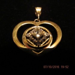 18K EP Gold Heart Pendant with Pink Sapphire and CZ