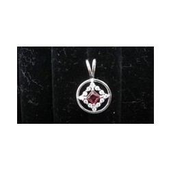 Small Service Pendant with Red Gemstone .925 Silver