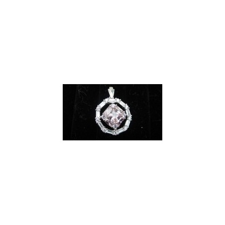 Medium Service Pendant with Circle CZ and Pink Sapphire Gemstone .925 Silver