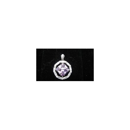 Medium Service Pendant with Circle CZ and Amythest Gemstone .925 Silver