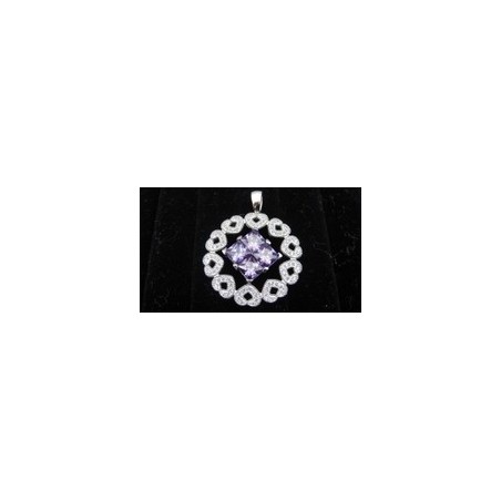 Large Hearts Service Pendant with CZ and Purple Amethyst .925 Silver