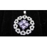 Large Hearts Service Pendant with CZ and Purple Amethyst .925 Silver