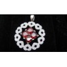 Large Hearts Service Pendant with CZ and Red Gemstones .925 Silver