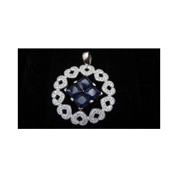 Large Hearts Service Pendant with CZ and Blue Sapphire .925 Silver