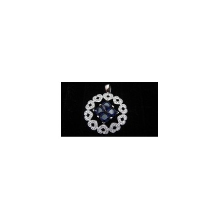 Large Hearts Service Pendant with CZ and Blue Sapphire .925 Silver