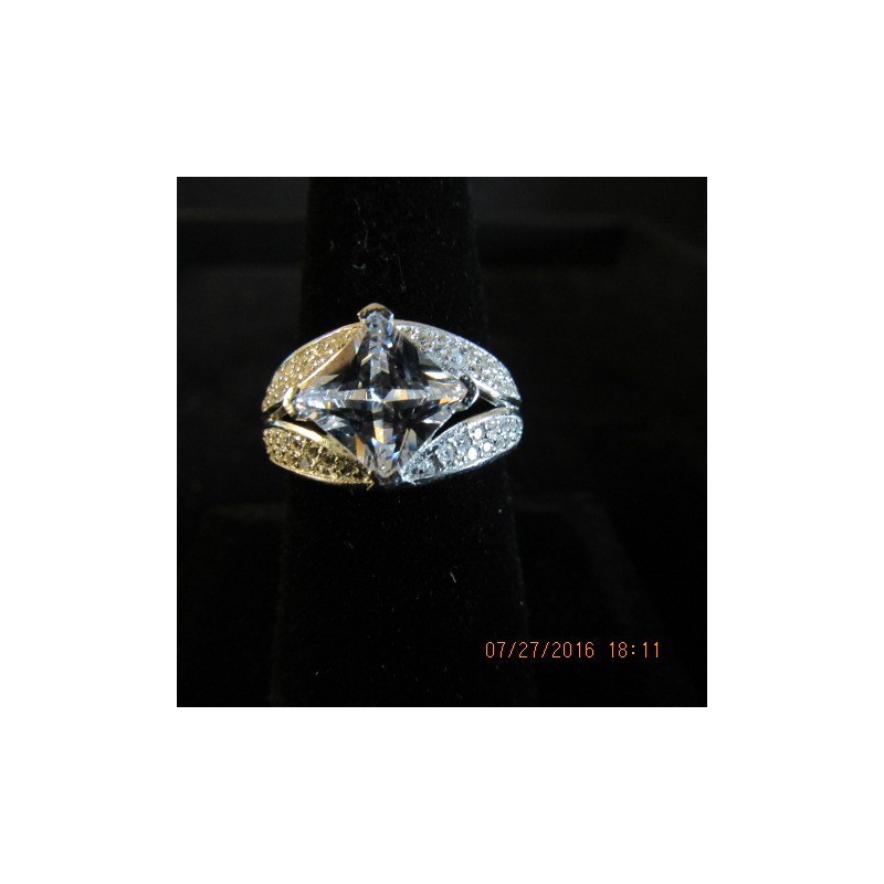 Married to NA Ring with Large CZ and studded with CZ all around .925