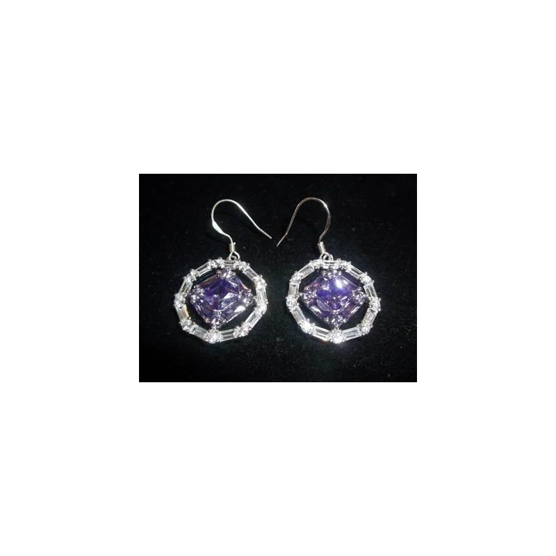 Large Service Symbol .925 Silver Earrings with CZ and Purple Amethyst