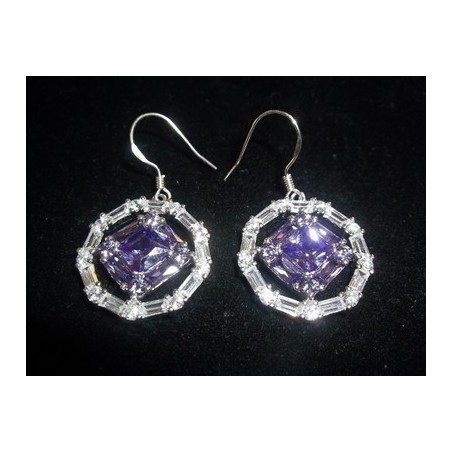 Large Service Symbol .925 Silver Earrings with CZ and Purple Amethyst