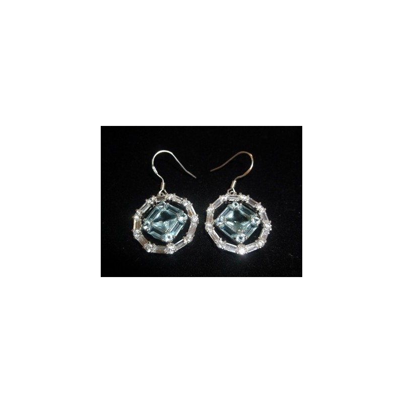 Large Service Symbol .925 Silver Earrings with CZ and Swiss Blue Topaz