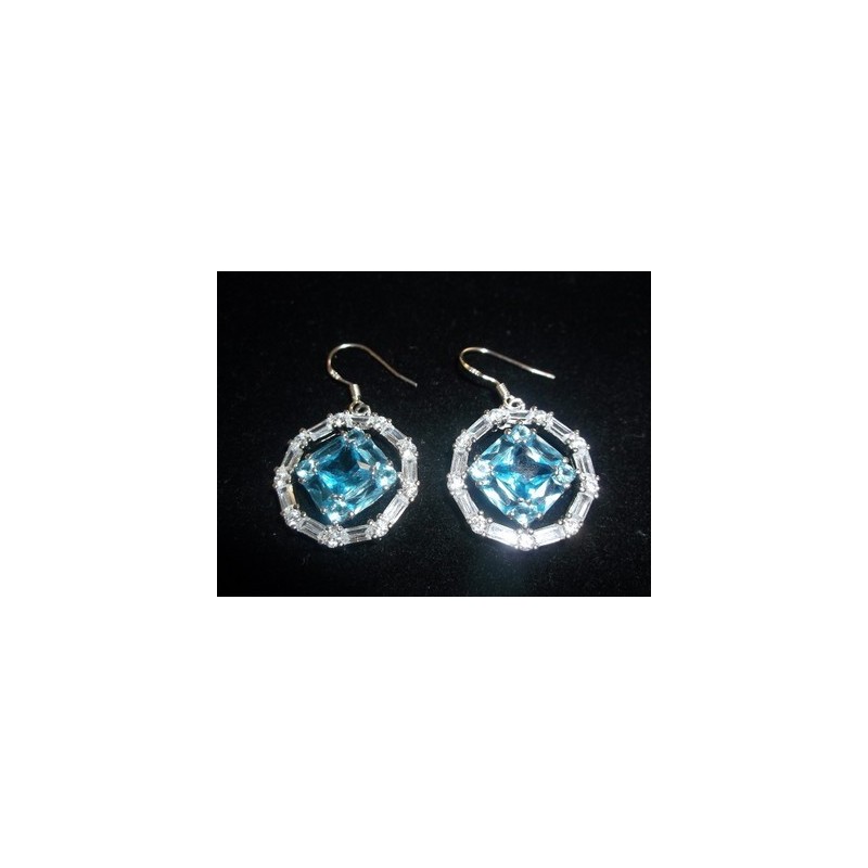 Large Service Symbol .925 Silver Earrings with CZ and London Blue Topaz