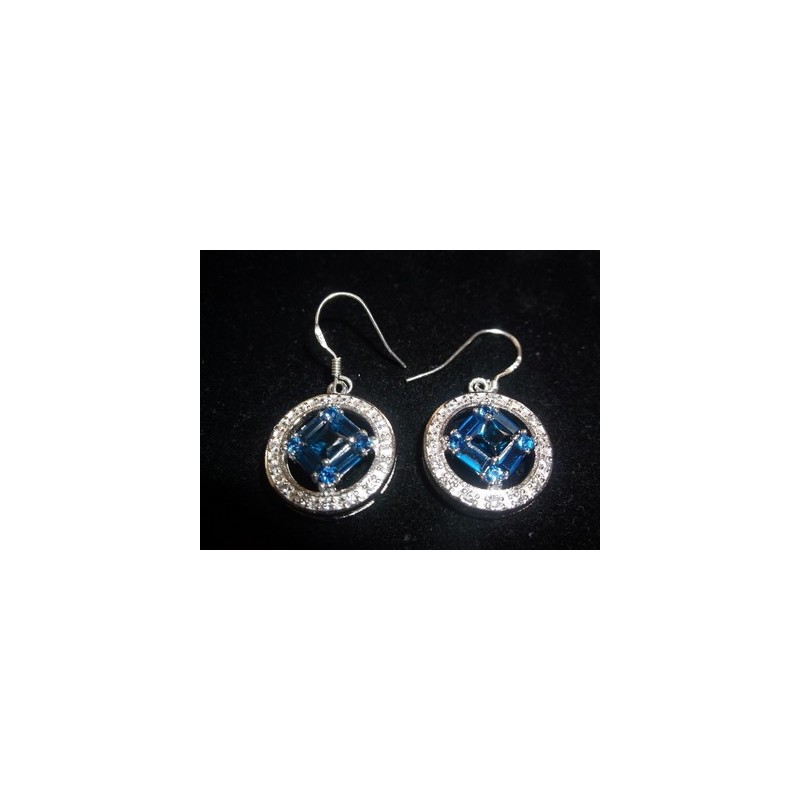 Medium Service .925 Silver  Earrings with CZ and London Blue Topaz