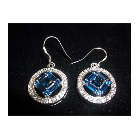 Medium Service .925 Silver  Earrings with CZ and London Blue Topaz