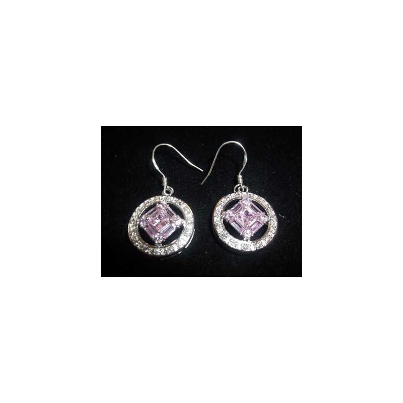 Medium Service .925 Silver Earrings with CZ and Pink Sapphires