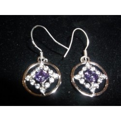 Small Service .925 Silver Earrings with CZ and Amethyst