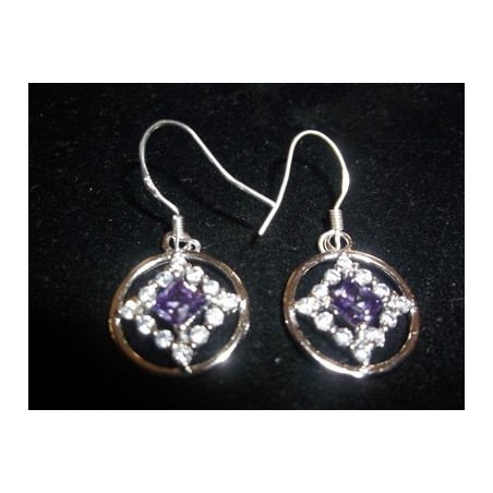 Small Service .925 Silver Earrings with CZ and Amethyst