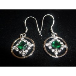 Small Service .925 Silver Earrings  With CZ and Green Dropsite Gems