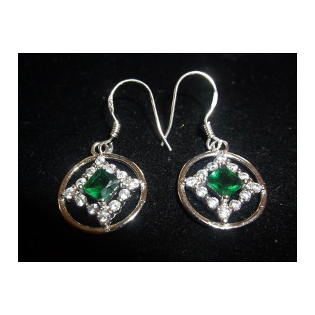 Small Service .925 Silver Earrings  With CZ and Green Dropsite Gems