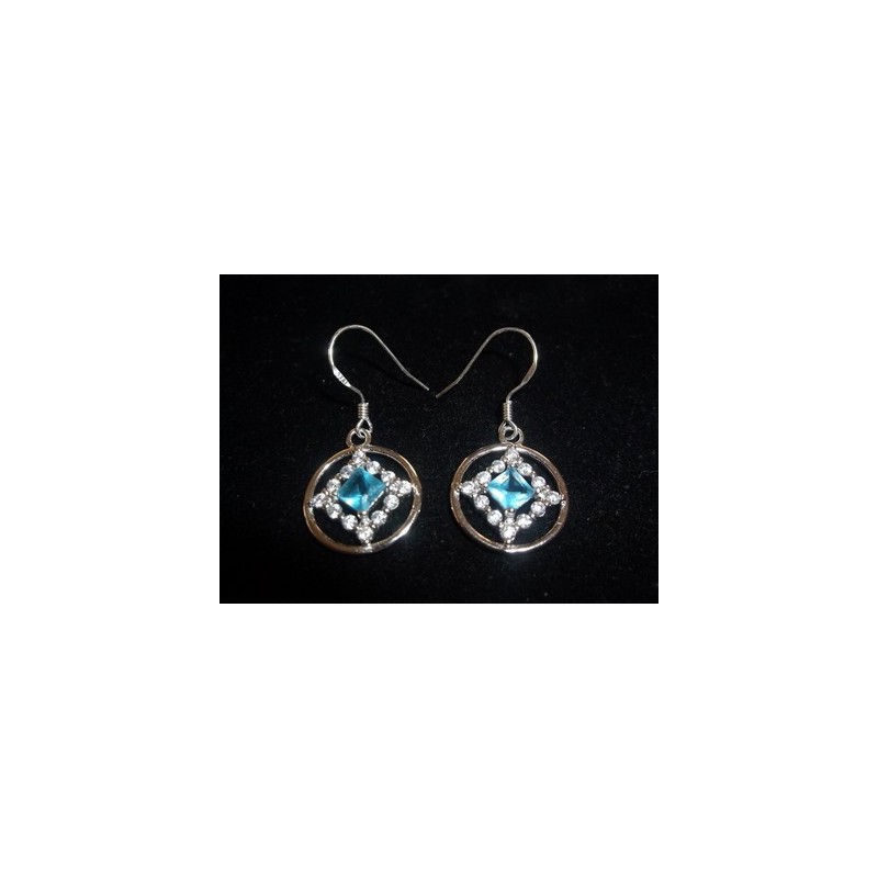 Small Service .925 Silver Earrings with CZ and Swiss Blue Topaz