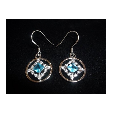 Small Service .925 Silver Earrings with CZ and Swiss Blue Topaz