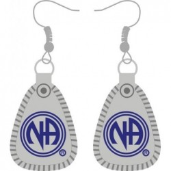 Mini Key Tag Pewter Earrings 1 inch  with Blue Enamel and Antique Finish