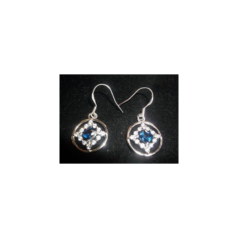 Small Service .925 Silver Earrings with CZ and London Blue Topaz