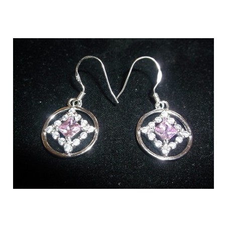 Small Service .925 Silver Earrings with CZ and Pink Sapphires