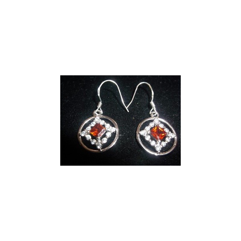 Small Service .925 Silver Earrings with CZ and Red Gems