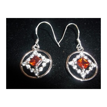Small Service .925 Silver Earrings with CZ and Red Gems