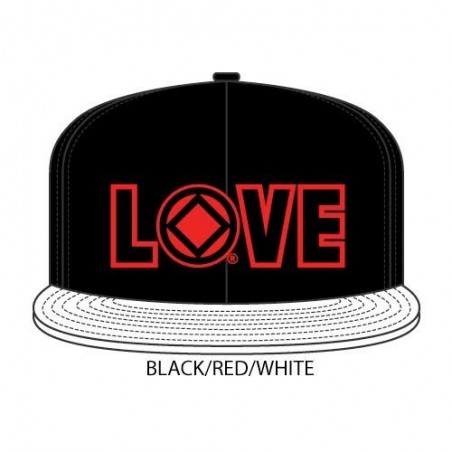 Love Hat Black with white bill and red/black symbol