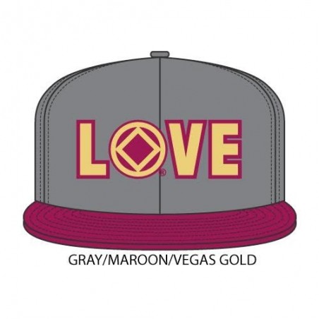 Love Hat Gray with maroon bill and red/gold symbol
