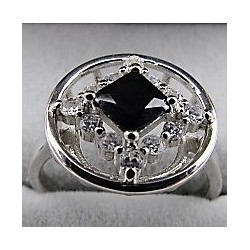Service Ring with Black Agate and CZ .925 Silver