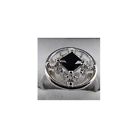 Service Ring with Black Agate and CZ .925 Silver